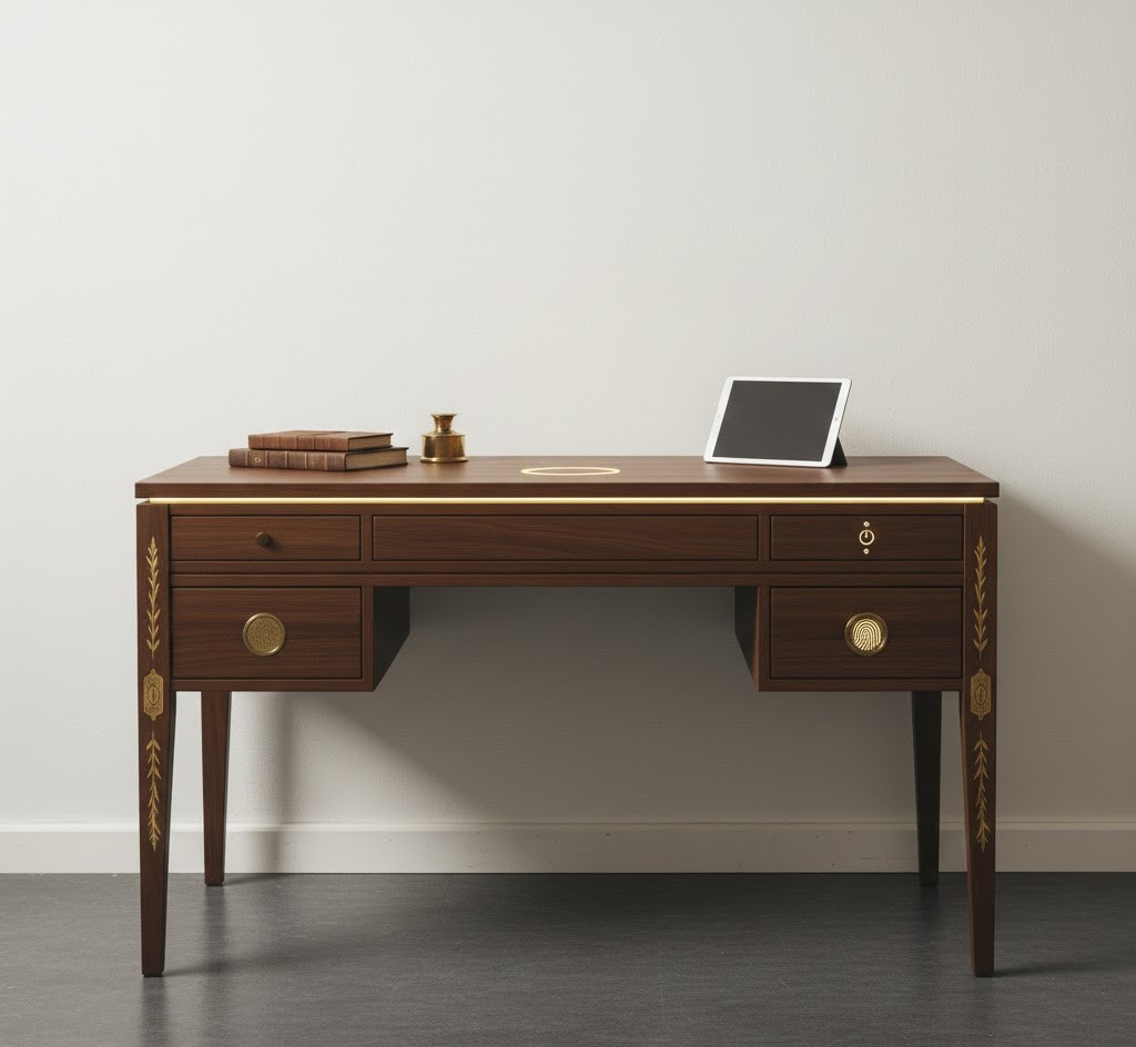 Restored mid-century desk with smart features
