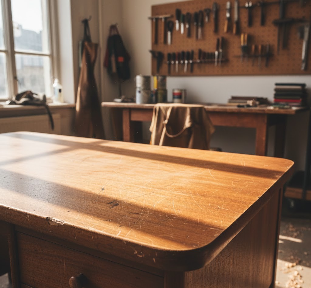 Vintage mid-century desk before restoration